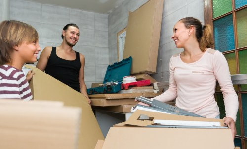 Carefully packed boxes arranged for moving