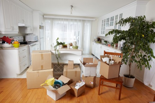 Professional movers handling furniture