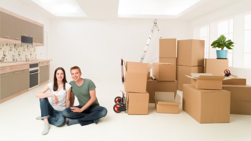 Professional movers handling boxes during a move in Wembley