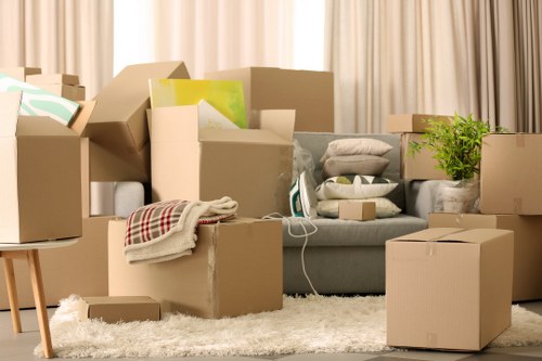 Movers carefully packing fragile items