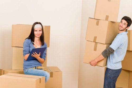 Professional removals man assisting with loading items into the van